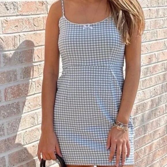 Pacsun Lottie Moss gingham coquette lace trim mini dress - Picture 1 of 7